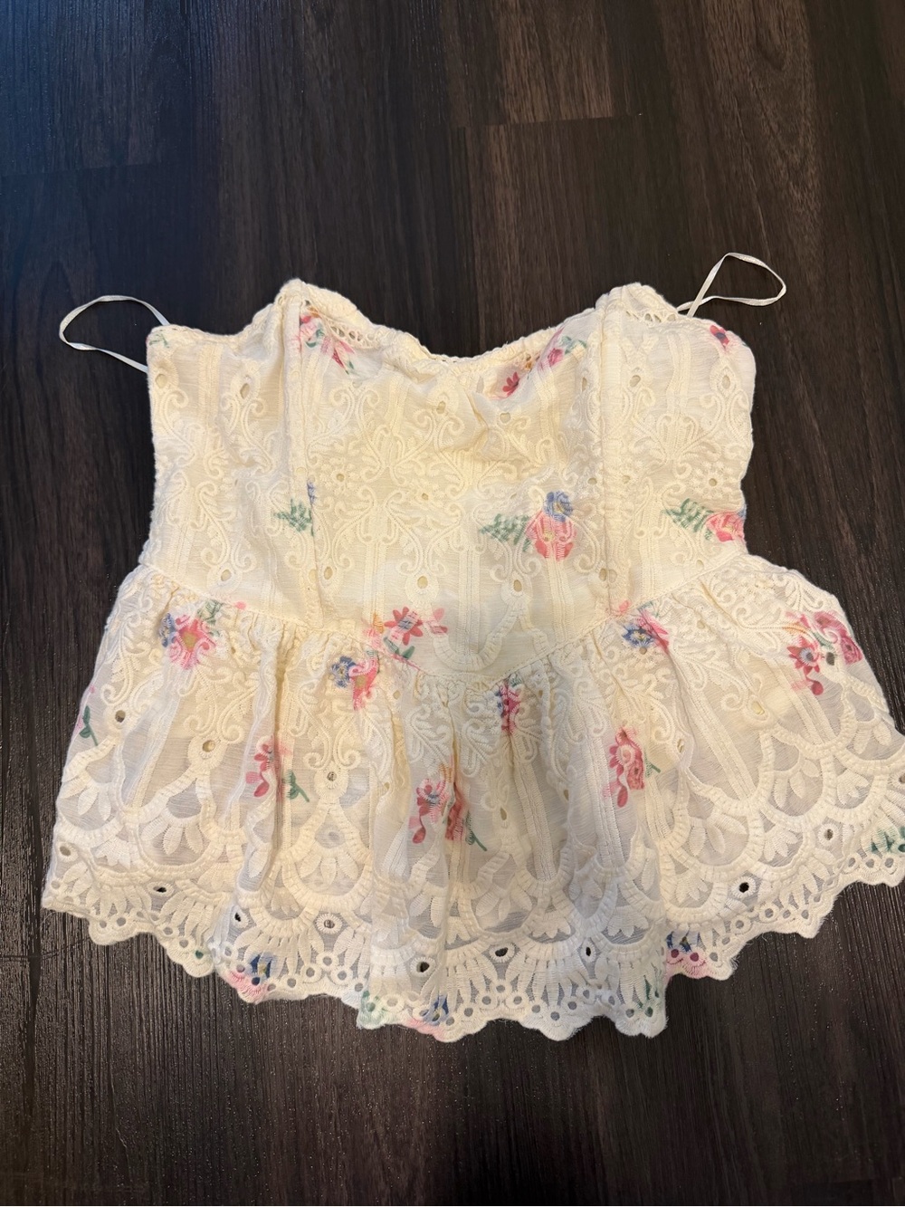 ILLA ILLA Cream Floral Lace Peplum Top with Pink & Blue Accents